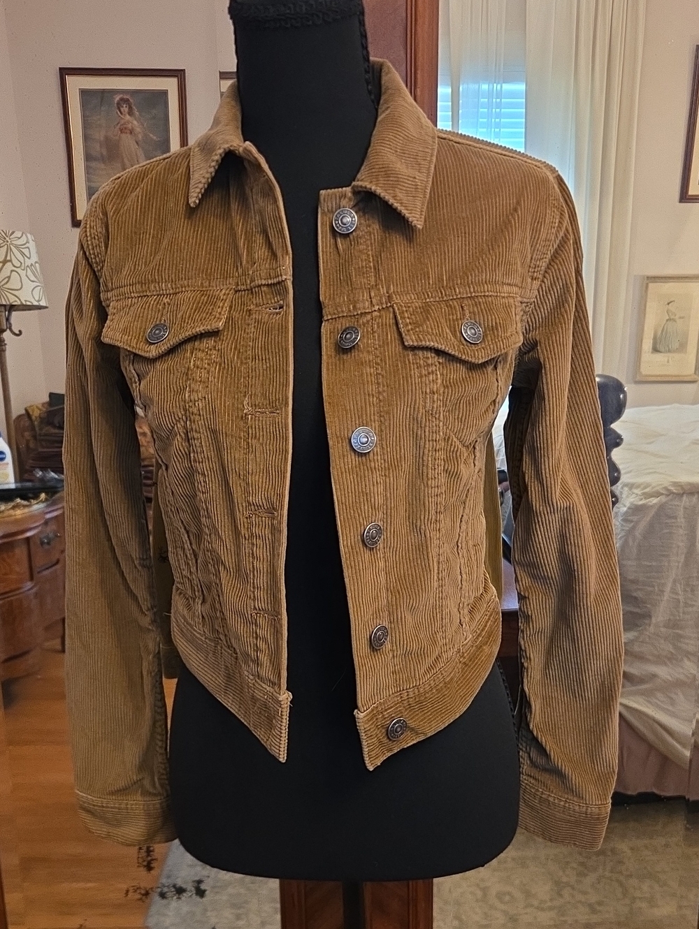 Talula Corduroy Button-Front Jacket - Tan Brown